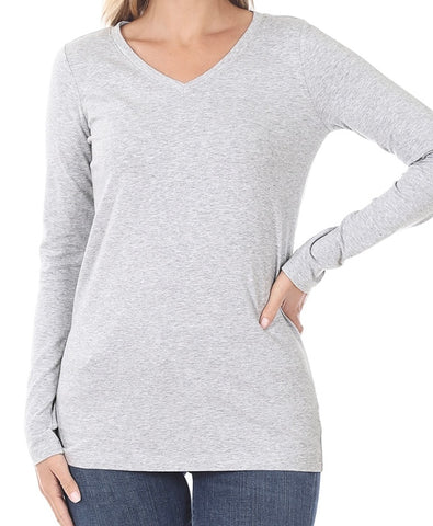 Long Sleeve V Neck || Heather Grey