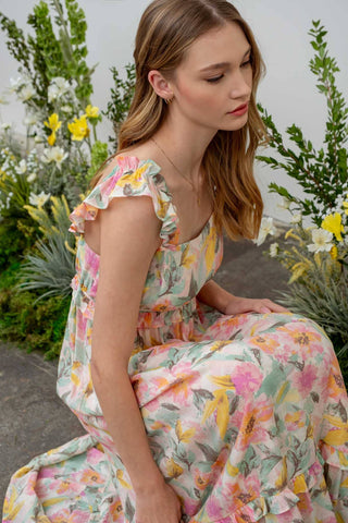 Watercolour Midi Dress || Cream Floral