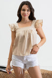 Flutter Sleeve Top || Khaki