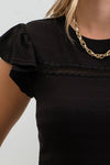 Ruffle Sleeve Knit Top || Black