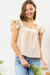 Flutter Sleeve Top || Khaki